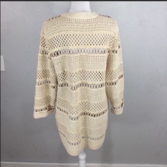 Chico’s Wheat & Cream Macrame Crochet Open Front Soft Spring Cardigan Size Large - Picture 5 of 7